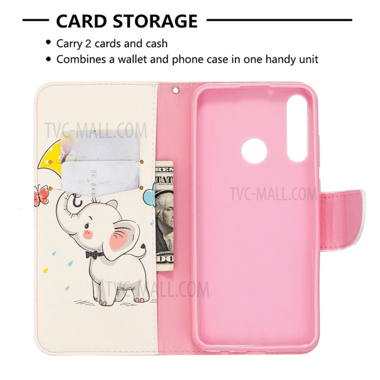 Impressão Padrão Carteira De Couro Caso Protetor Para Huawei Y6p - Bonito Elefante-6