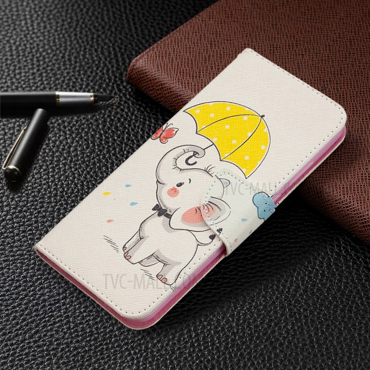Impressão Padrão Carteira De Couro Caso Protetor Para Huawei Y6p - Bonito Elefante-7