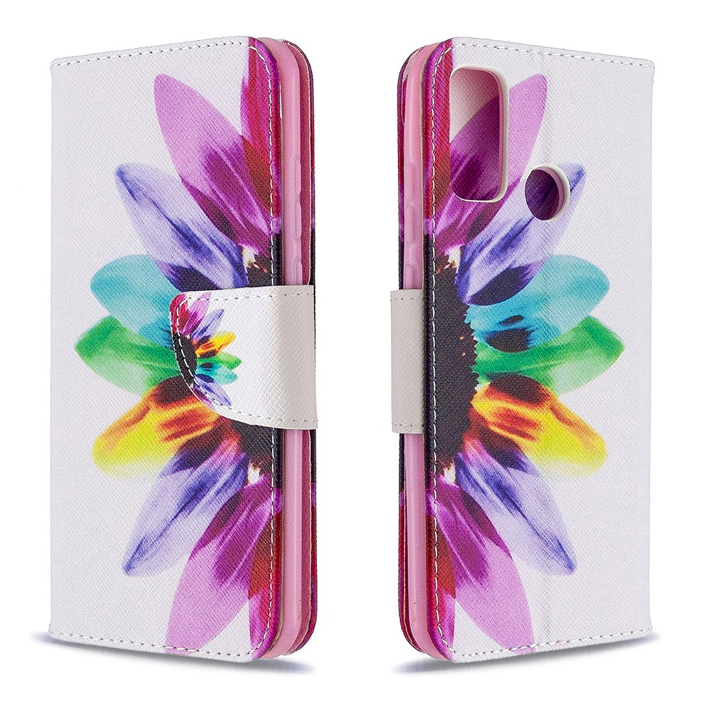 A Impressão De Padrões Caso Suporte Couro Carteira Para Huawei P Inteligente 2020 - Pétalas Coloridas-4