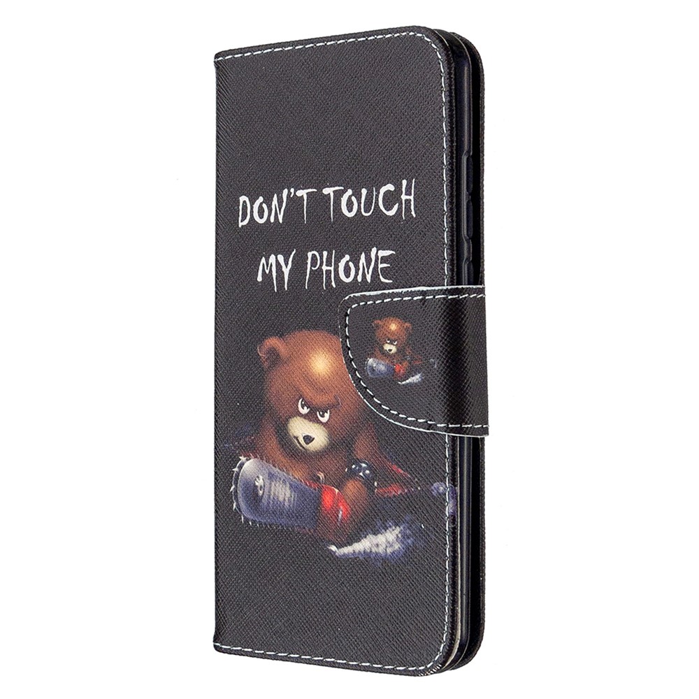 Pattern Printing Leather Wallet Stand Case for Huawei P smart 2020 - Brown Bear and Warning Words-2