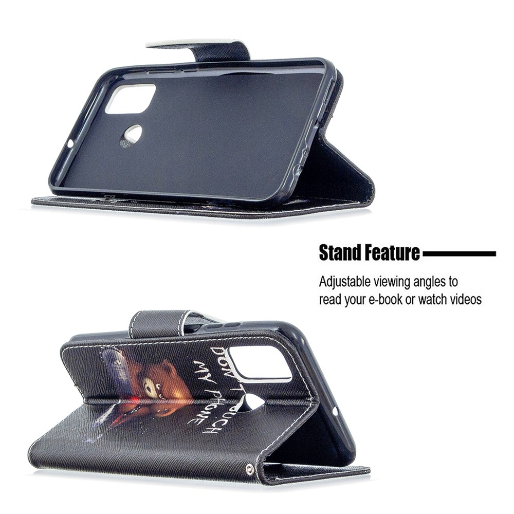 Pattern Printing Leather Wallet Stand Case for Huawei P smart 2020 - Brown Bear and Warning Words-5