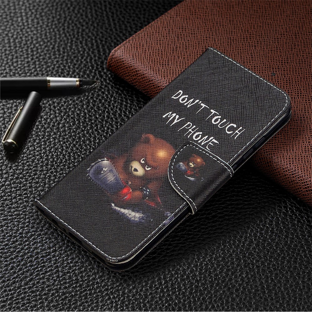Pattern Printing Leather Wallet Stand Case for Huawei P smart 2020 - Brown Bear and Warning Words-7