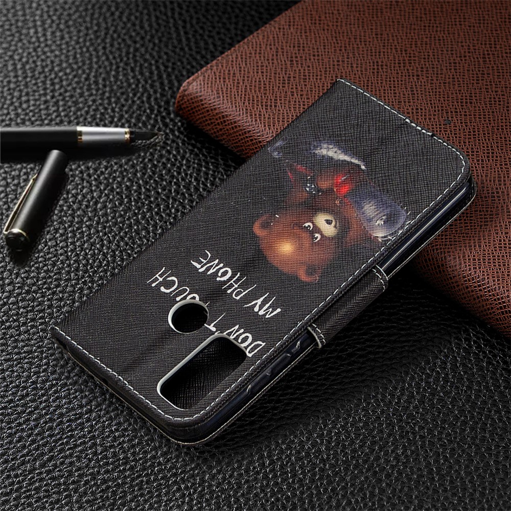 Pattern Printing Leather Wallet Stand Case for Huawei P smart 2020 - Brown Bear and Warning Words-8