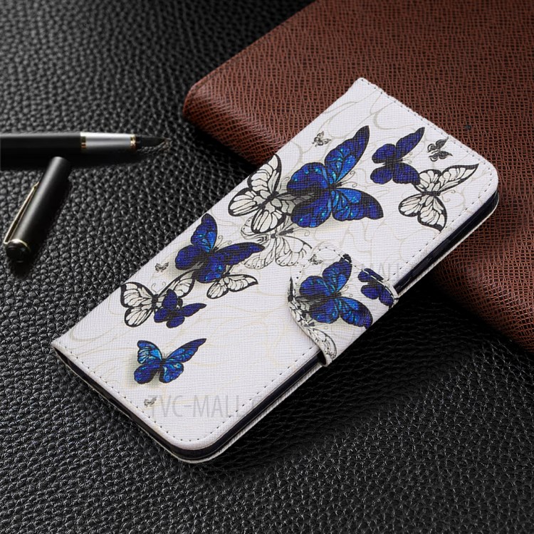 A Impressão De Padrões Caso Suporte Couro Carteira Para Huawei P Inteligente 2020 - Borboletas Azuis-7