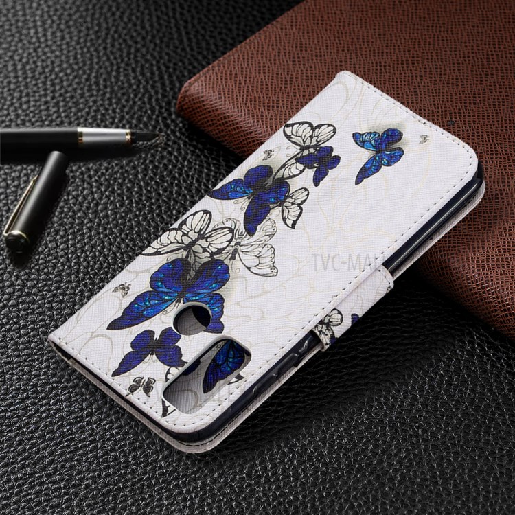 A Impressão De Padrões Caso Suporte Couro Carteira Para Huawei P Inteligente 2020 - Borboletas Azuis-8