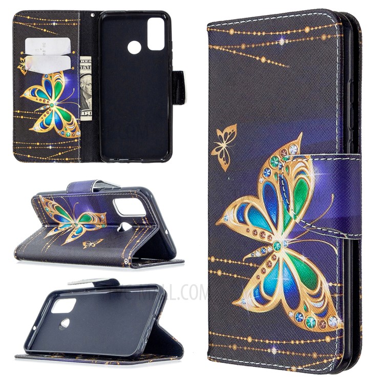 Pattern Printing Wallet Leather Stand Case for Huawei P smart 2020 - Vivid Butterfly-1