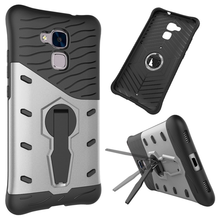 Armor PC + TPU Kickstand Hybrid Case for Huawei Honor 5c / GT3 - Silver-1