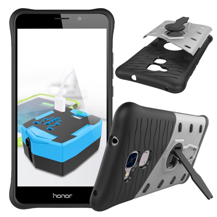 Armor PC + TPU Kickstand Hybrid Case for Huawei Honor 5c / GT3 - Silver-2