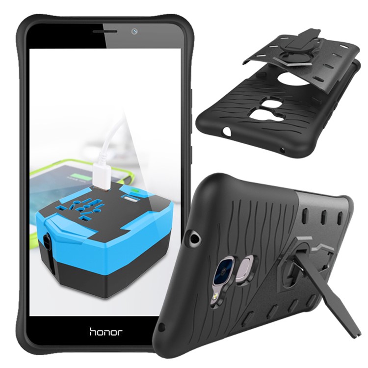 Armor PC + TPU Kickstand Hybrid Cover for Huawei Honor 5c / GT3 - Grey-2