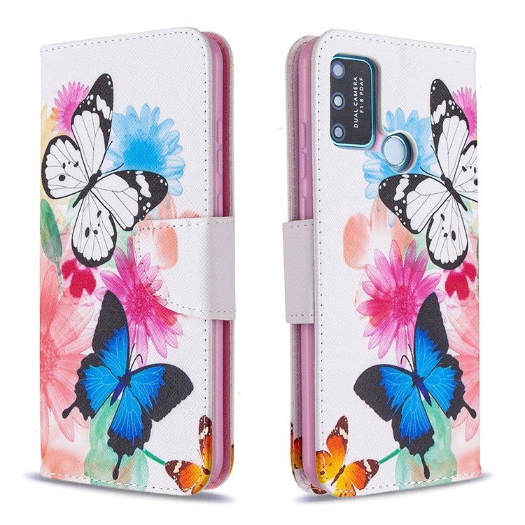 Pattern Printing Magnetic Leather Stand Case for Honor 9A - Vivid Butterflies-4