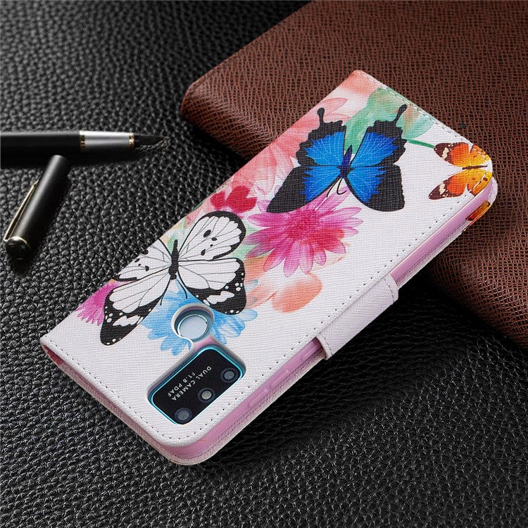 Pattern Printing Magnetic Leather Stand Case for Honor 9A - Vivid Butterflies-8