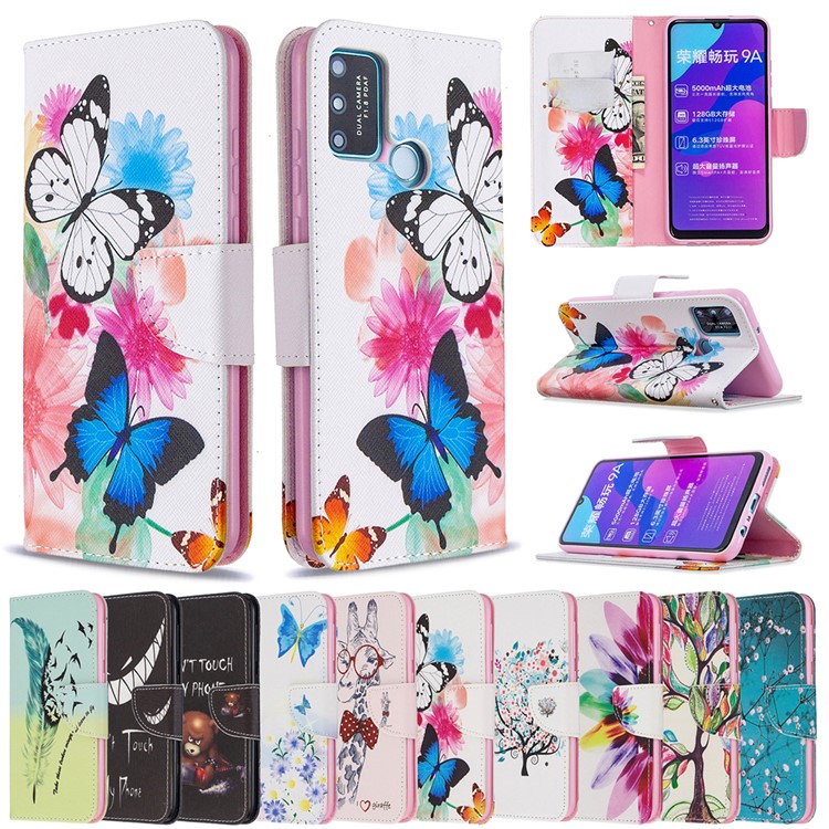 Pattern Printing Magnetic Leather Stand Case for Honor 9A - Vivid Butterflies-9