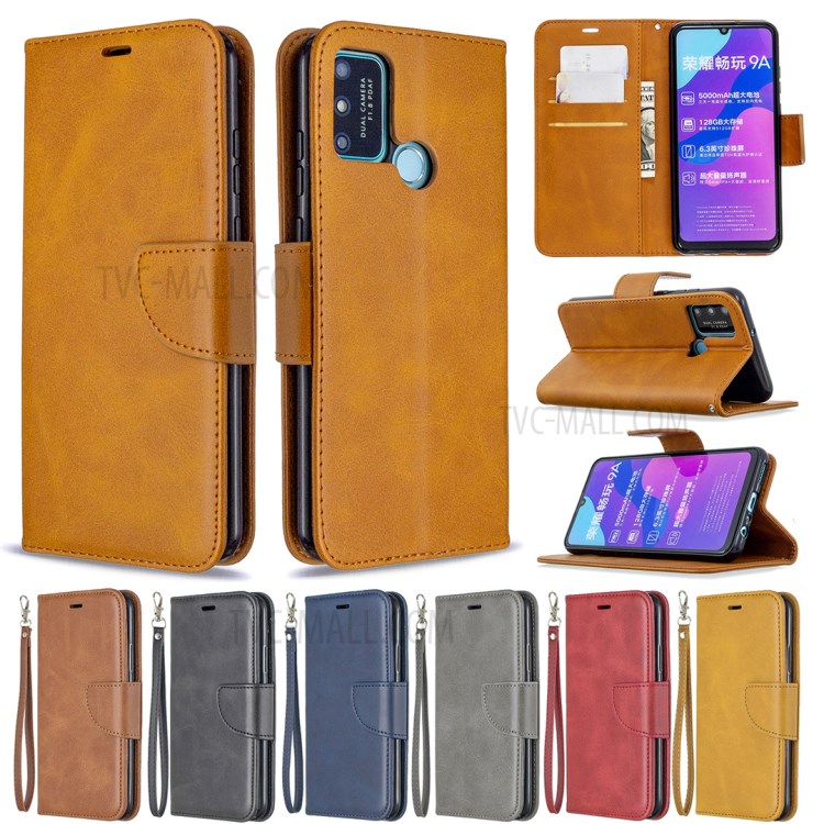 PU Leather Unique Wallet Cover with Strap for Honor 9A - Black-11