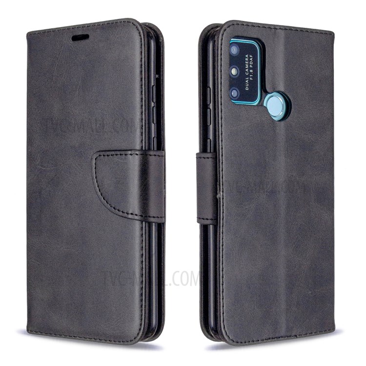 PU Leather Unique Wallet Cover with Strap for Honor 9A - Black-4