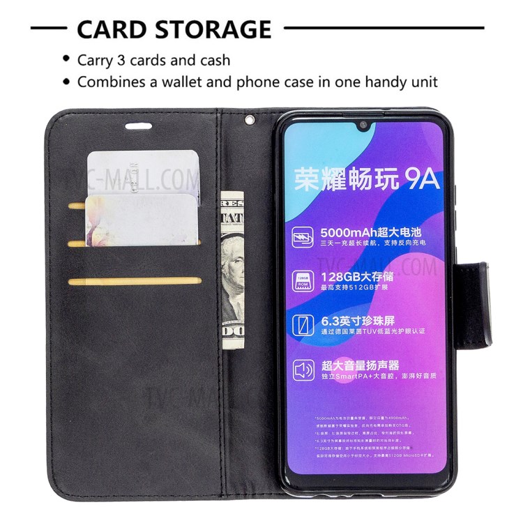 PU Leather Unique Wallet Cover with Strap for Honor 9A - Black-6