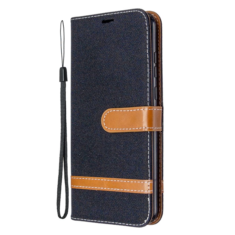 Assorted Color Jeans Cloth Skin Leather Wallet Case for Honor 9A - Black-2