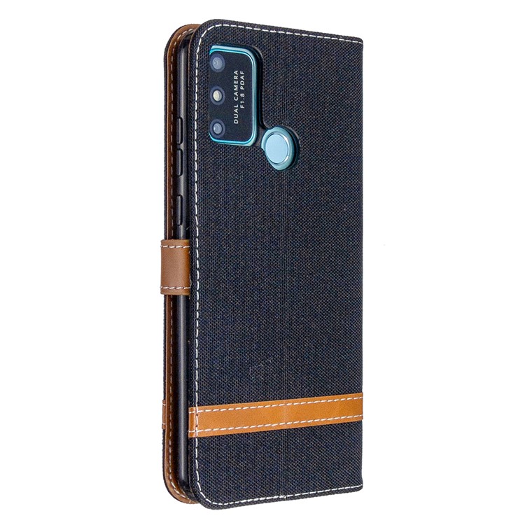 Assorted Color Jeans Cloth Skin Leather Wallet Case for Honor 9A - Black-3