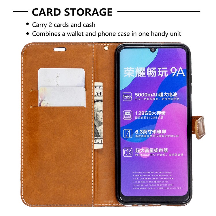 Assorted Color Jeans Cloth Skin Leather Wallet Case for Honor 9A - Black-6