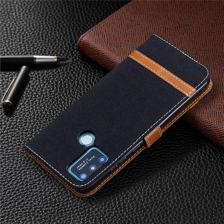 Assorted Color Jeans Cloth Skin Leather Wallet Case for Honor 9A - Black-8