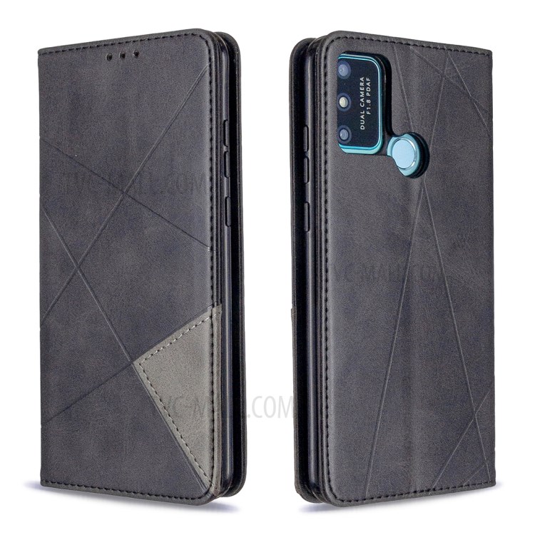Caso Titular De La Tarjeta De Cuero Con Estilo Geométrico Patrón De Soporte Para El Honor 9A - Negro-4