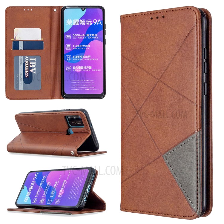 Caso Titular De La Tarjeta De Cuero Con Estilo Geométrico Patrón De Soporte Para El Honor 9A - Café-1