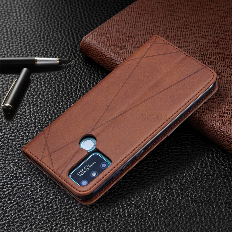 Caso Titular De La Tarjeta De Cuero Con Estilo Geométrico Patrón De Soporte Para El Honor 9A - Café-9