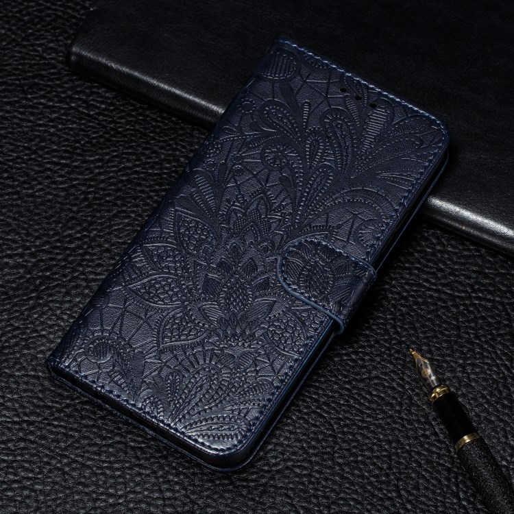 Imprint Lace Flower Leather Wallet Case for Huawei P smart 2020 - Black-11