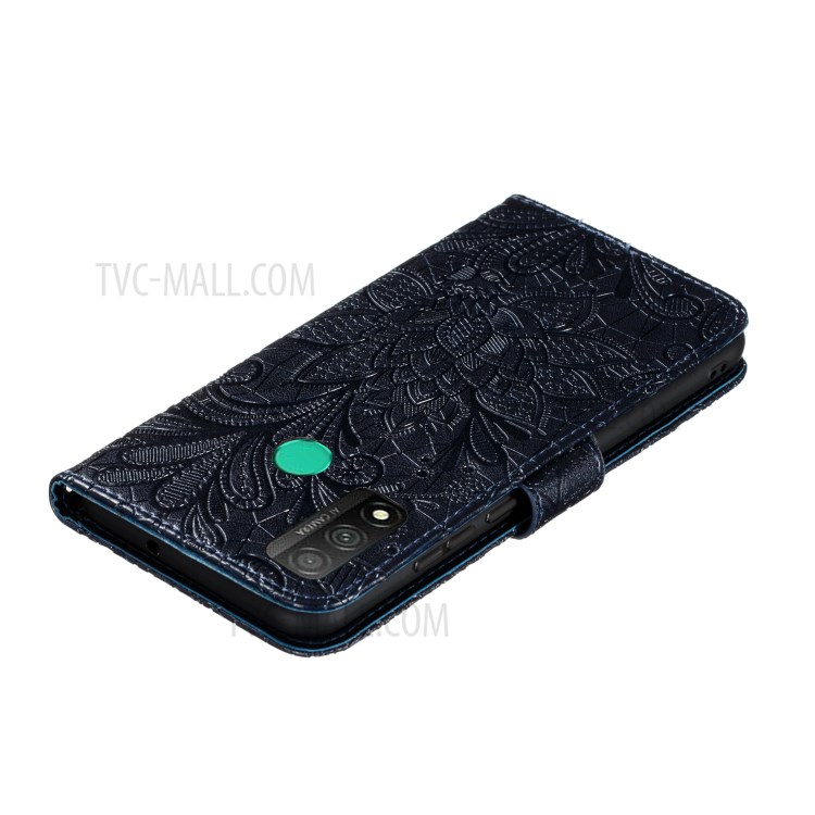 Imprint Lace Flower Leather Wallet Case for Huawei P smart 2020 - Black-7