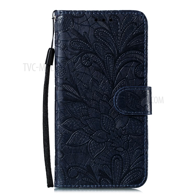 Imprint Lace Flower Leather Wallet Stand Case for Huawei Y5p/9S - Black-2