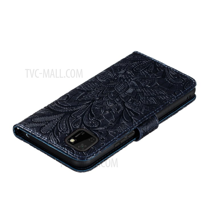 Imprint Lace Flower Leather Wallet Stand Case for Huawei Y5p/9S - Black-7