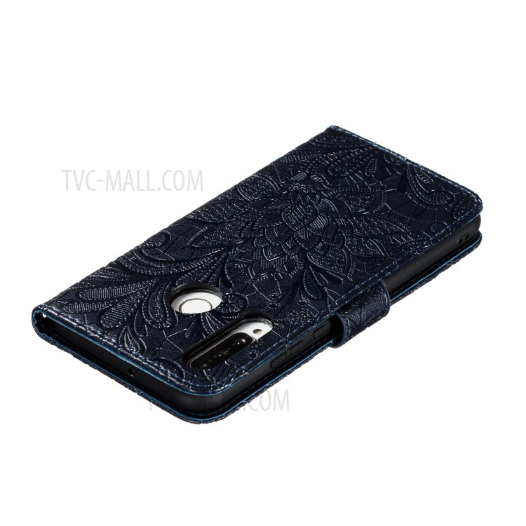 Imprint Flor Rendas Caso Estande Couro Magnética Para Huawei P40 Lite E / Y7p / Honra 9C - Preto-7