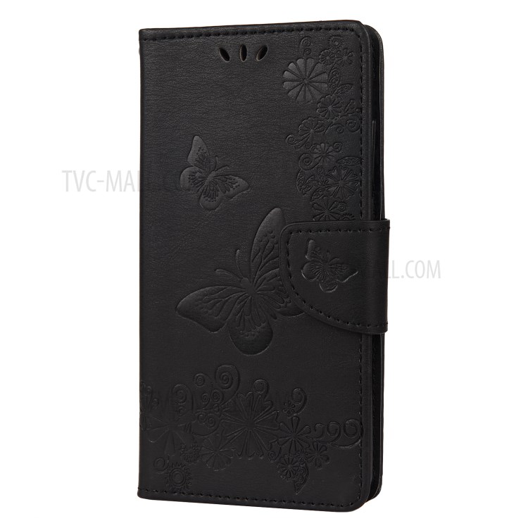 Imprint Flower Butterfly Leather Wallet Case for Huawei P smart 2020 - Black-2