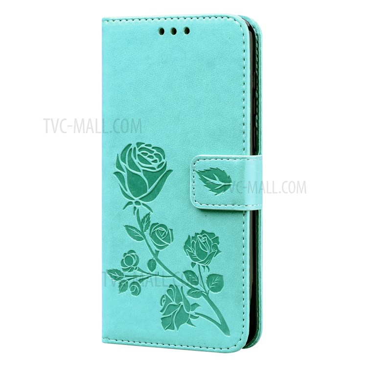 Imprinted Rose Flower Leather Wallet Stand Case for Huawei Y5p/Honor 9S - Cyan-3