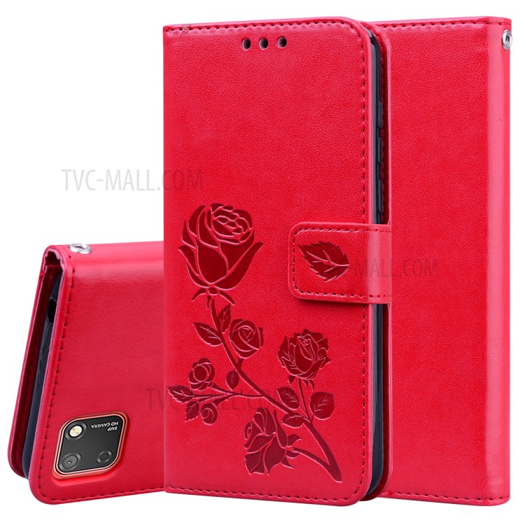 ImpressionStylos Cas Stand Portefeuille En Cuir Fleur Rose Pour Huawei Y5P / 9S D'honneur - Rouge-1