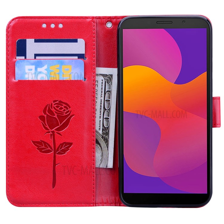ImpressionStylos Cas Stand Portefeuille En Cuir Fleur Rose Pour Huawei Y5P / 9S D'honneur - Rouge-6