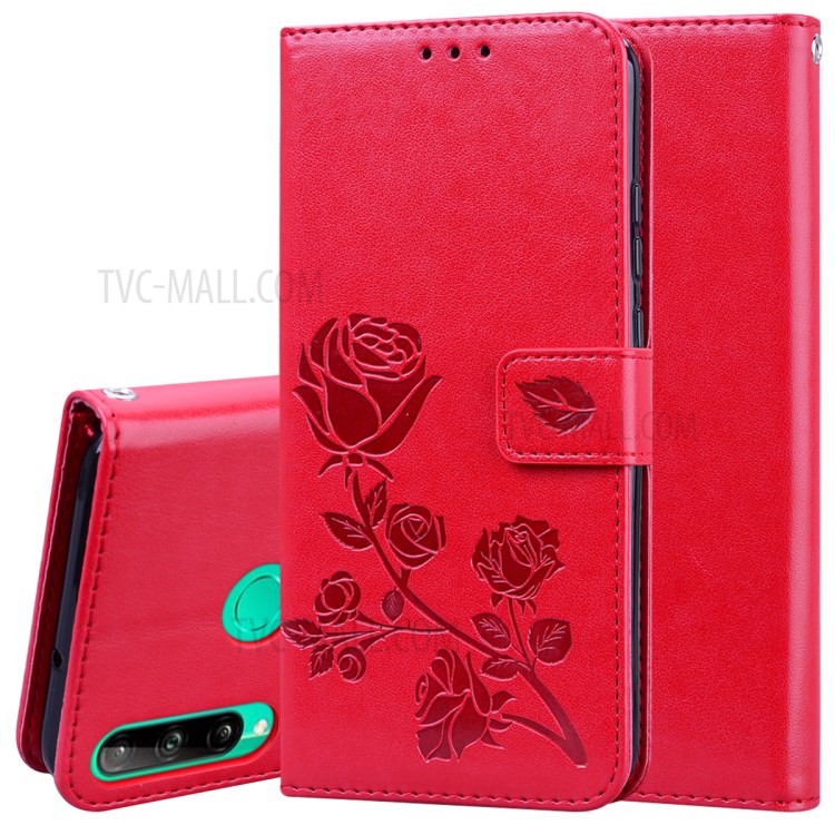 Imprinted Rose Flower Pattern Leather Cover for Huawei P40 lite/nova 6 SE/Nova 7i - Red-1