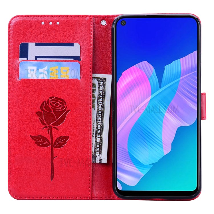 Imprinted Rose Flower Pattern Leather Cover for Huawei P40 lite/nova 6 SE/Nova 7i - Red-6