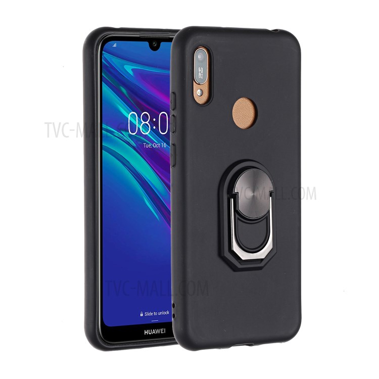 Kickstand Silicone Shell Case (Built-in Metal Sheet) for Huawei Y6 (2019, with Fingerprint Sensor) / Y6 Prime (2019)/Honor 8A Pro - Black-1