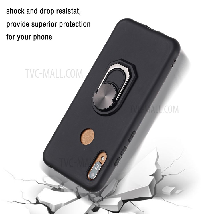Kickstand Silicone Shell Case (Built-in Metal Sheet) for Huawei Y6 (2019, with Fingerprint Sensor) / Y6 Prime (2019)/Honor 8A Pro - Black-3