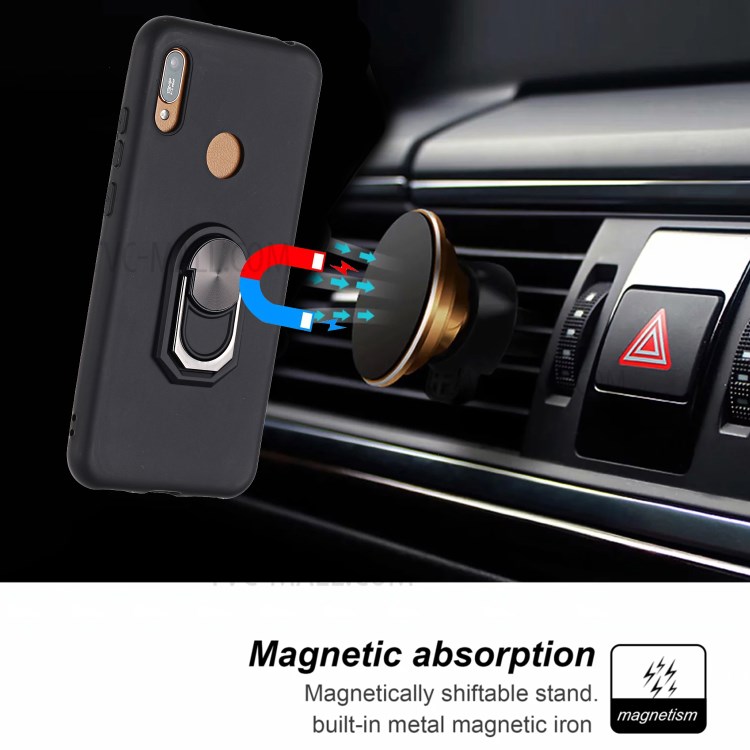 Kickstand Silicone Shell Case (Built-in Metal Sheet) for Huawei Y6 (2019, with Fingerprint Sensor) / Y6 Prime (2019)/Honor 8A Pro - Black-5