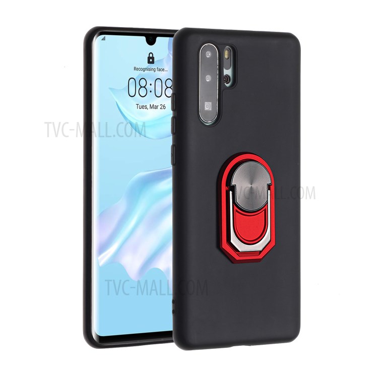 Soft Silicone Phone Case Cover with Kickstand for Huawei P30 Pro - Black / Red-1