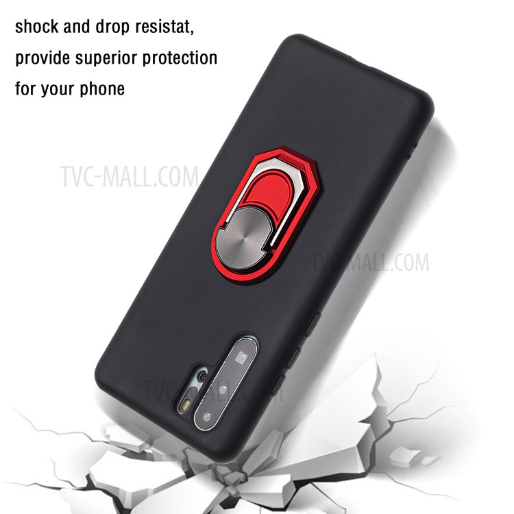 Soft Silicone Phone Case Cover with Kickstand for Huawei P30 Pro - Black / Red-3