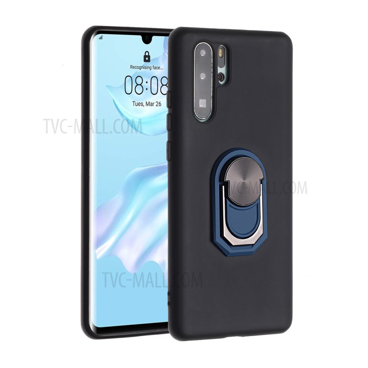Soft Silicone Phone Case Cover with Kickstand for Huawei P30 Pro - Black / Blue-1