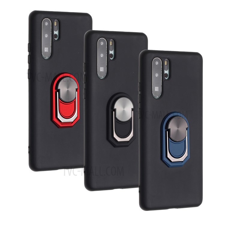 Soft Silicone Phone Case Cover with Kickstand for Huawei P30 Pro - Black / Blue-4