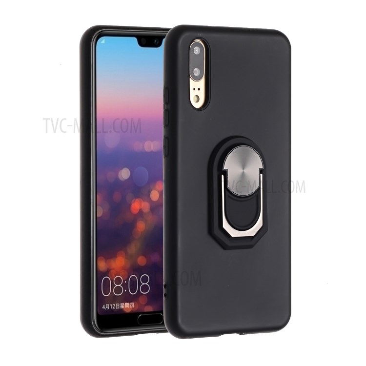 Soft Silicone Phone Case Cover with Kickstand for Huawei P20 - Black-1