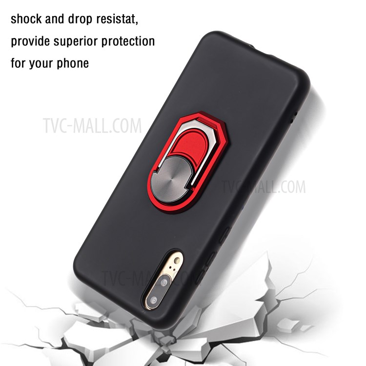 Soft Silicone Phone Case Cover with Kickstand for Huawei P20 - Black / Red-3