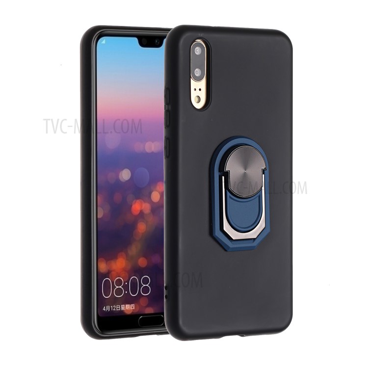 Soft Silicone Phone Case Cover with Kickstand for Huawei P20 - Black / Blue-1