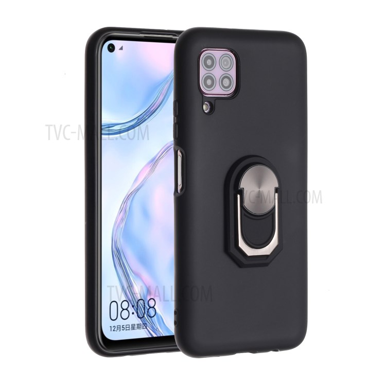 Kickstand Silicone Mobile Phone Case (Built-in Metal Sheet) for Huawei P40 lite 4G/nova 6 SE/Nova 7i - Black-1