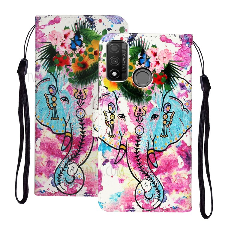 En Relief Cas De Téléphone En Cuir Porte-monnaie À Motifs Pour P Smart 2020 Huawei - L'éléphant-1