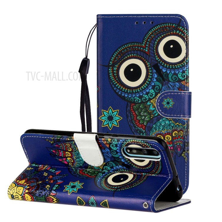 Embossed Patterned Wallet Leather Protective Case with Strap for Huawei Y8p - Owl-2